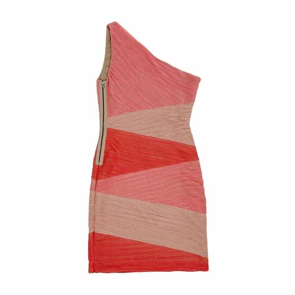 BCBGMaxAzria Kira Colorblock One Shoulder Ruched Bodycon Mini Dress. Size M - Picture 11 of 11